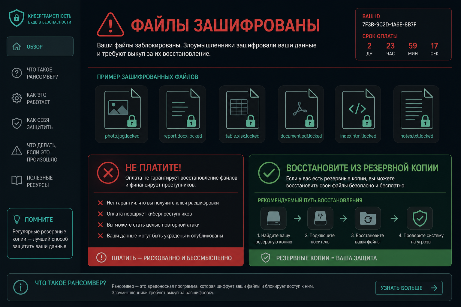 Иллюстрация атаки шифровальщика и пути восстановления из бэкапа
